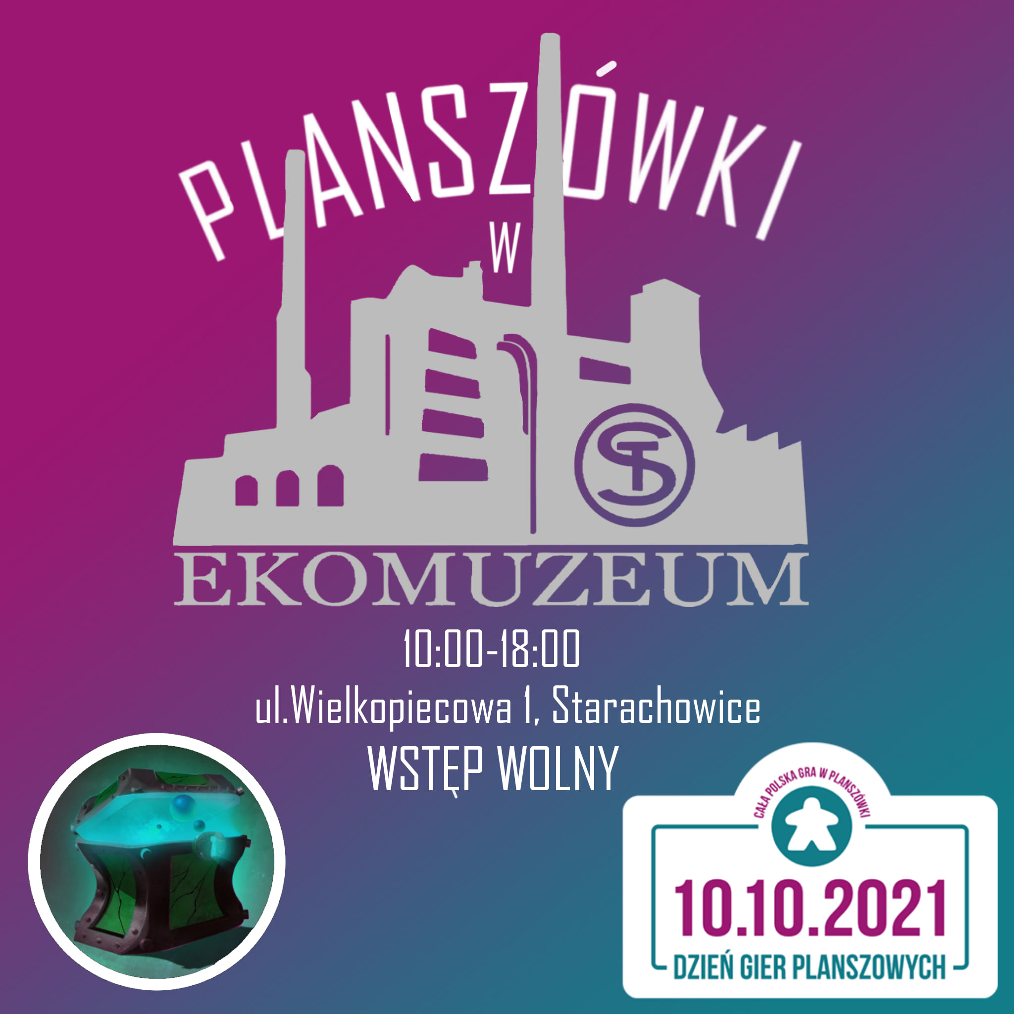 Plakat informujący o Dniu Gier Planszowych na terenie Muzeum Przyrody i Techniki