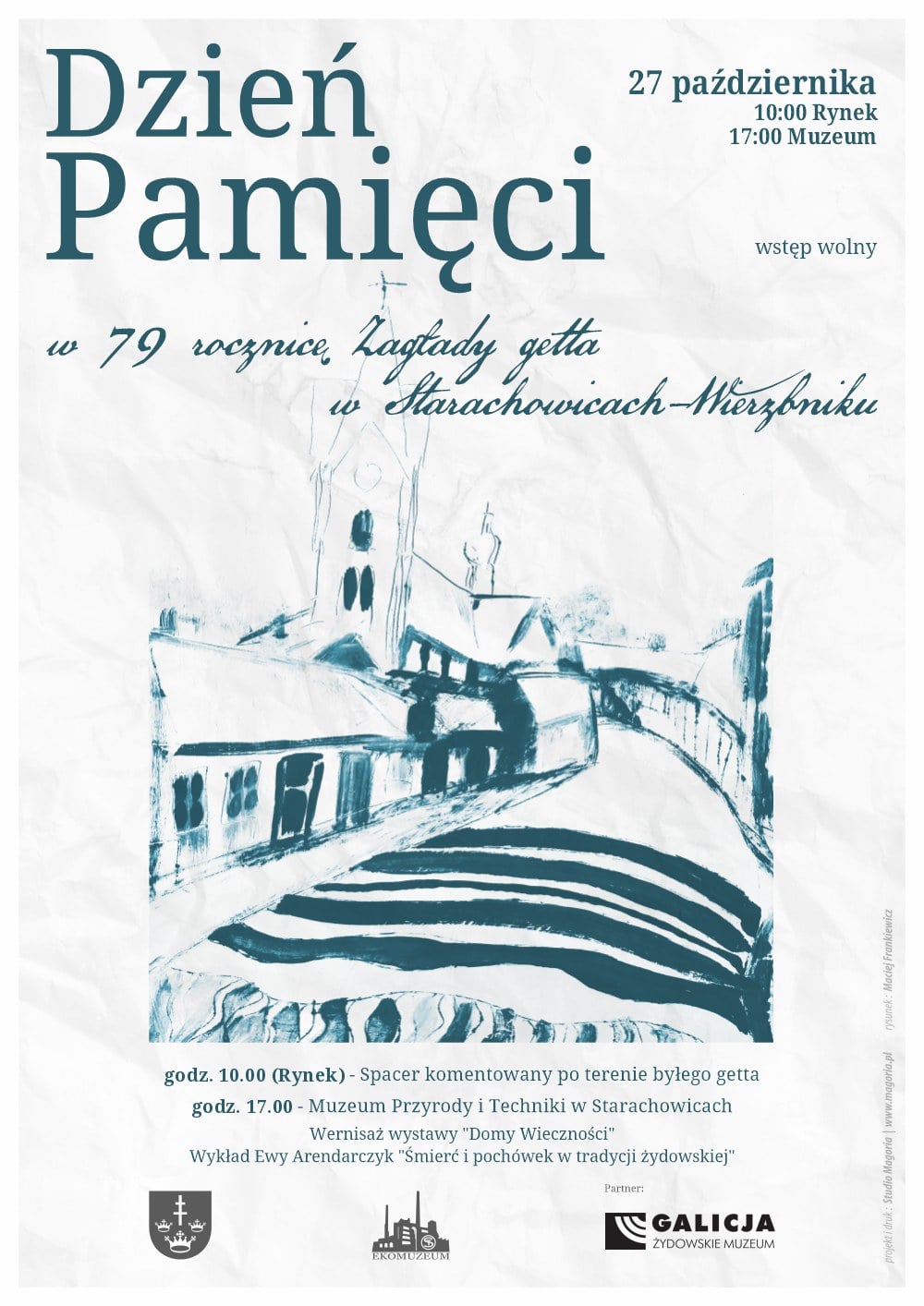 Plakat informujący o Dniu Pamięci w 79 rocznicę Zagłady getta w Starachowicach-Wierzbniku